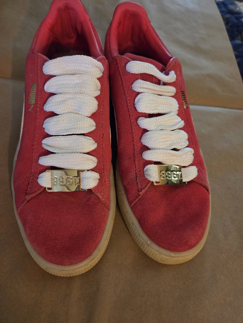 PUMA fuschia Hot Pink 50th Anniversary Womens 8 Shoes Glitter '1968' Lace Locks